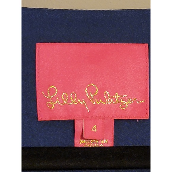 Lilly Pulitzer Women's Sz 4 Blue Metallic Shimmer Pleated Long Sleeve Wrap Dress - Picture 3 of 4